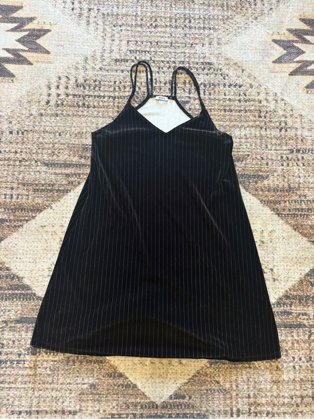 Melville Black Pinstripe Velvet Slip Dress Made in Italy